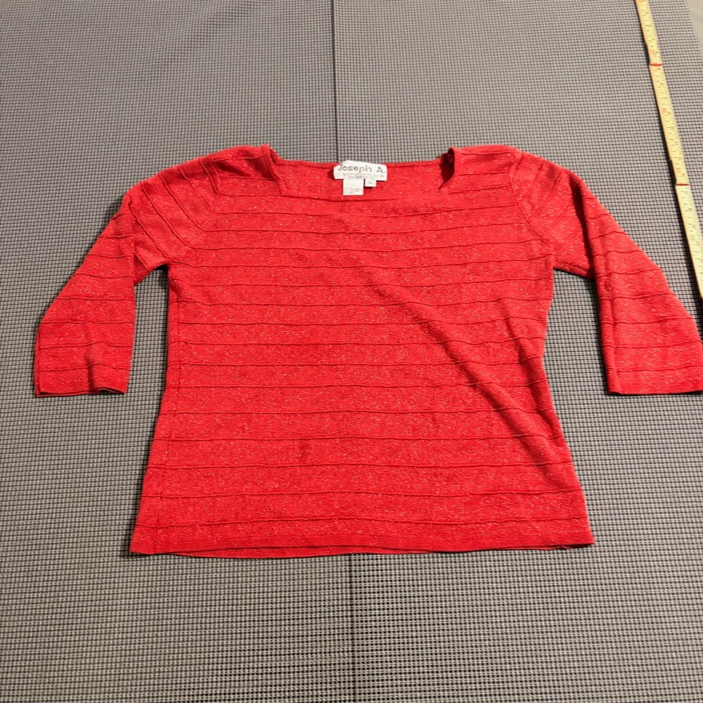 Joseph A. Womens Red Metallic Silk Blend Ribbed Knit Top Size XL